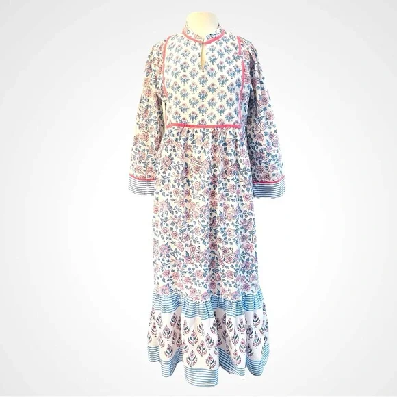 MADISON MATHEWS CHARLESTON DUTCH BLUE FLORAL LINED MAXI RUFFLE DRESS - Picture 3 of 12